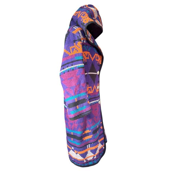 Vintage Jofeld Wool Aztec Long Full Length Hooded Coat Conch Buttons Medium - Picture 4 of 16